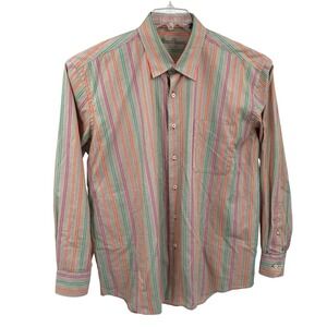 Alan Flusser Striped‎ Button Up Shirt Mens XL Long Sleeve Multicolor Cotton